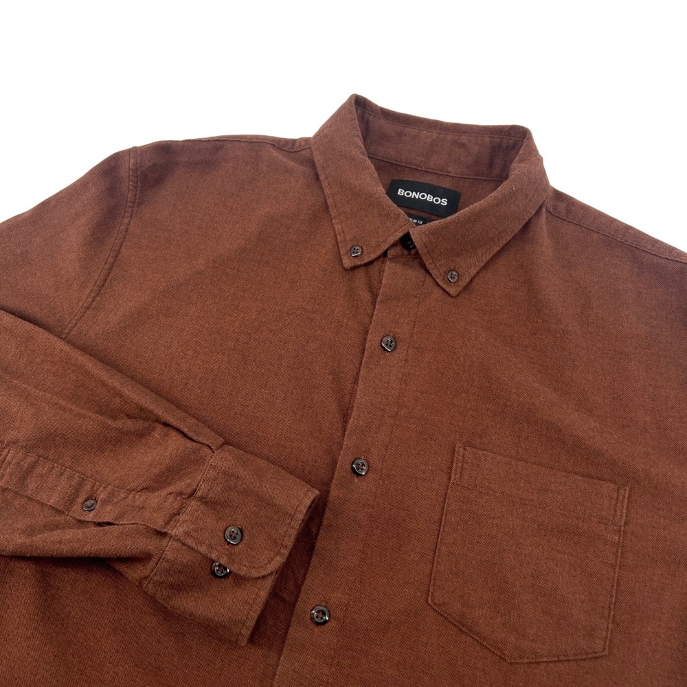 Bonobos Mens Slim Fit Brown Stretch Cotton Button Down Shirt Large